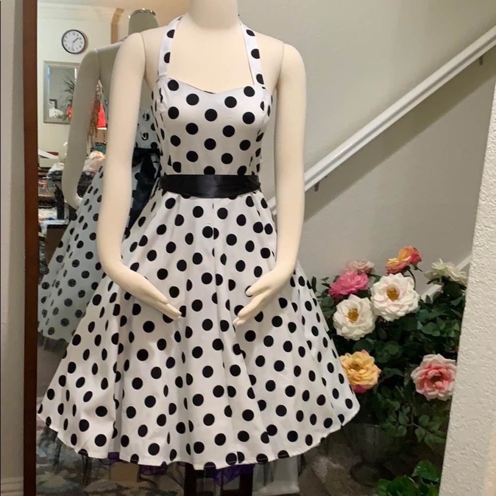 New! H&R Fit N' Flare Halter Polka Dot Party Dress